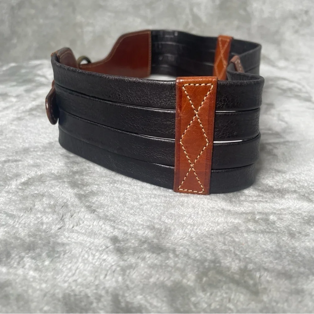 Vintage Michel Clo Cuoio Arte Firenze 1952 Belt Brown Black Wide Leather